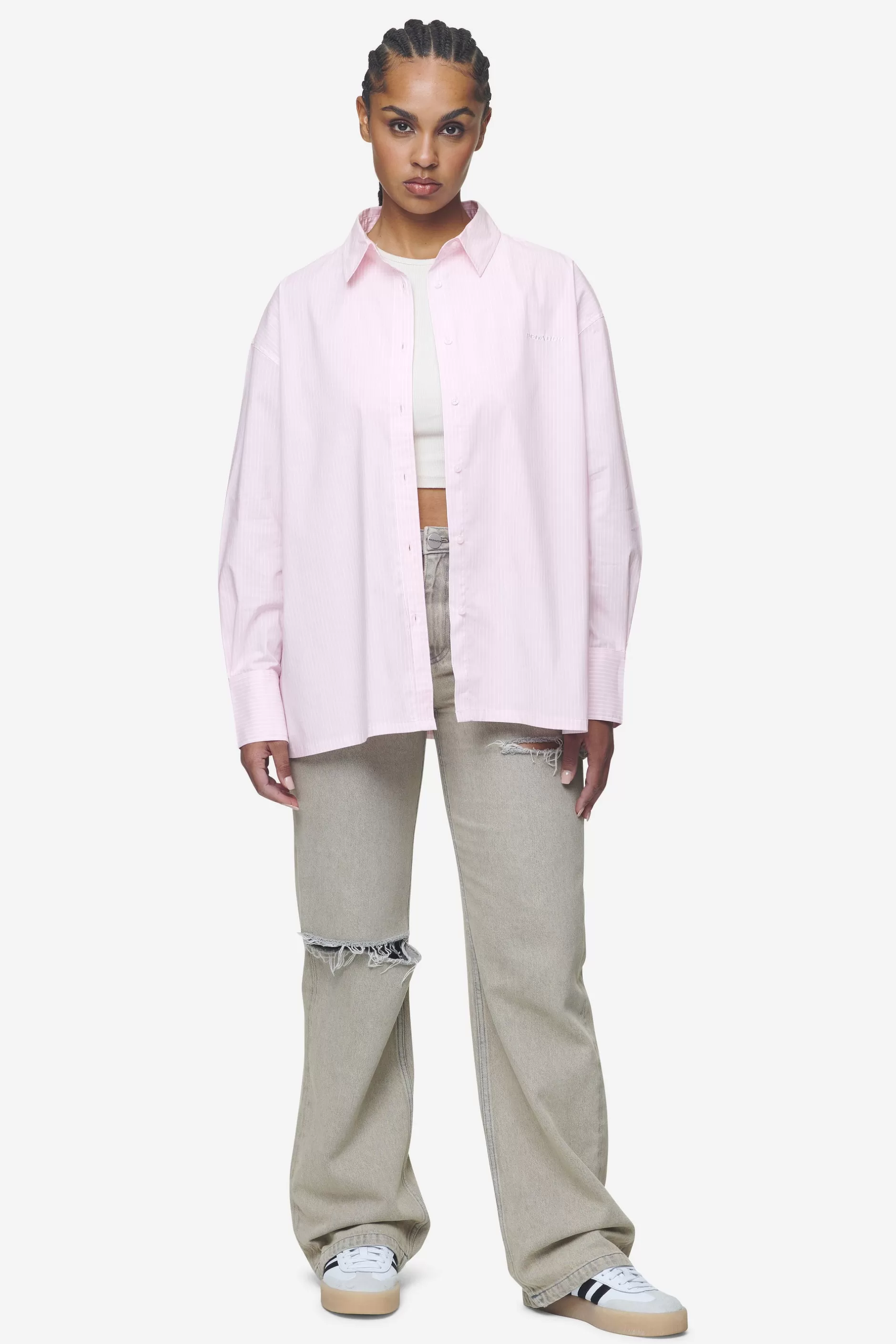 Avenida Striped Oversized Overshirt Bubblegum White-Pegador Cheap