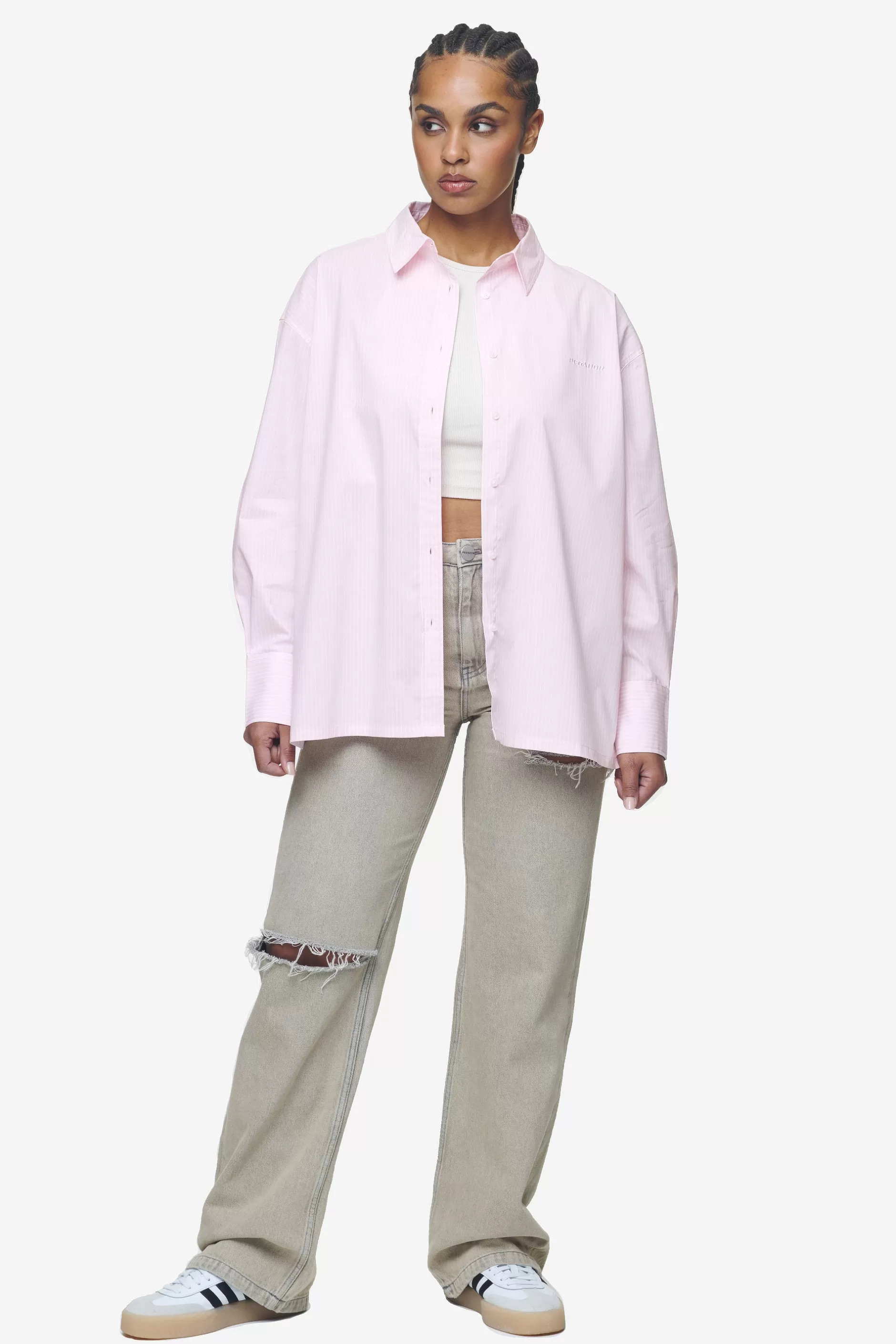 Avenida Striped Oversized Overshirt Bubblegum White-Pegador Cheap