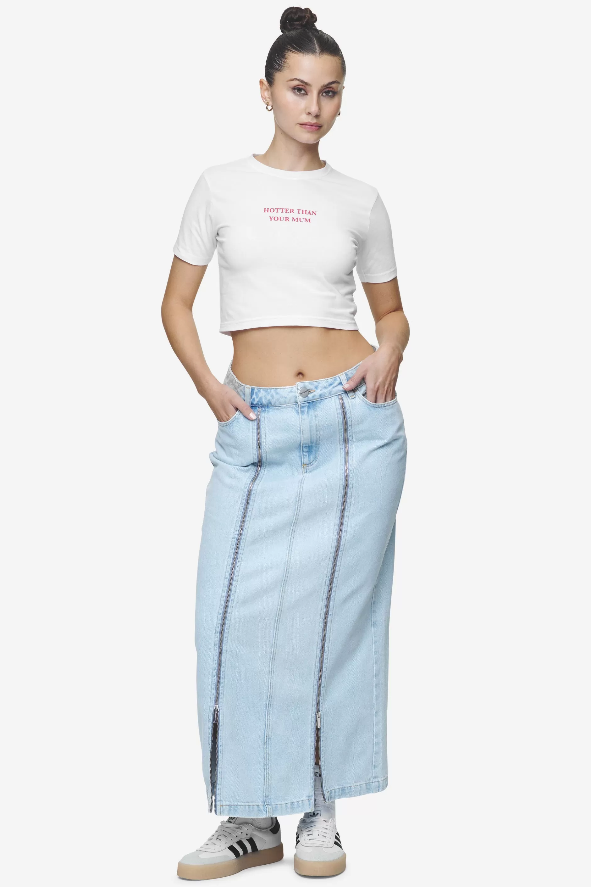 Aya Denim Midi Zip Skirt Washed Light Blue-Pegador Store