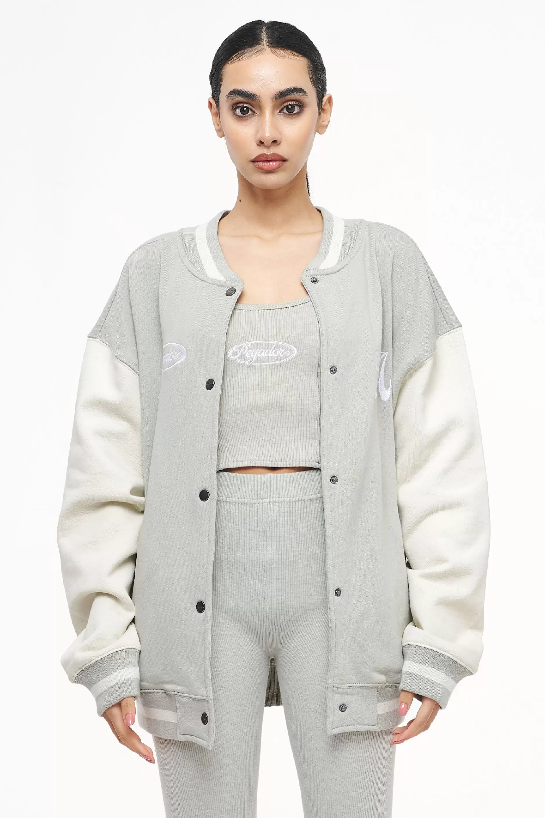 Dale Oversized Varsity Jacket Vintage Washed Quiet Gray Angels Cream-Pegador Hot