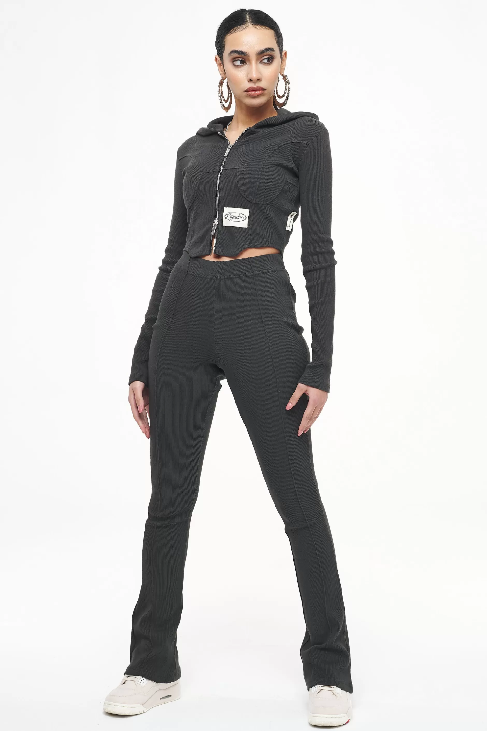 Elida Rib Hip Strap Flared Leggings -Pegador Discount