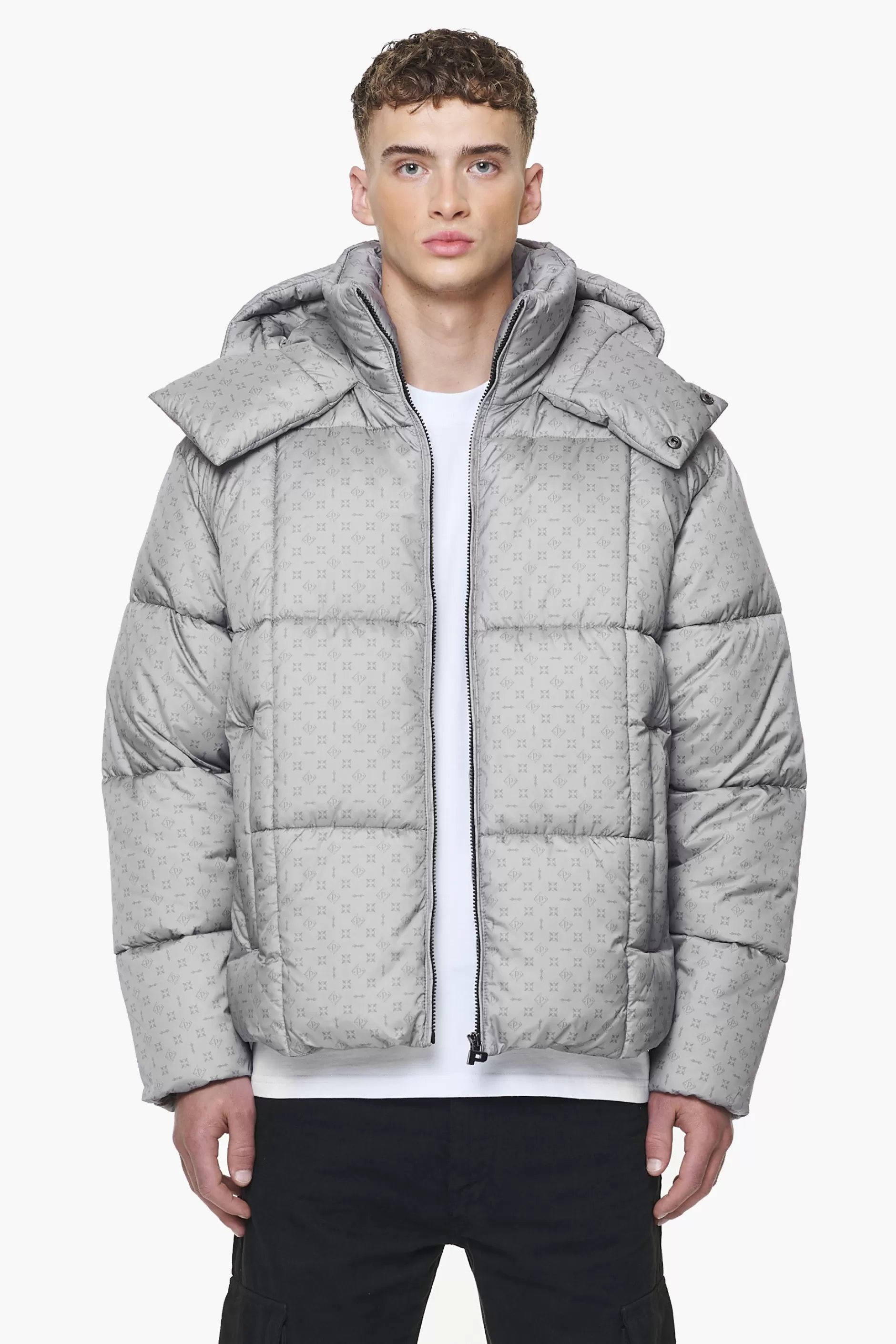 Gallan Cropped Monogram Puffer Jacket Rock Grey-Pegador Best