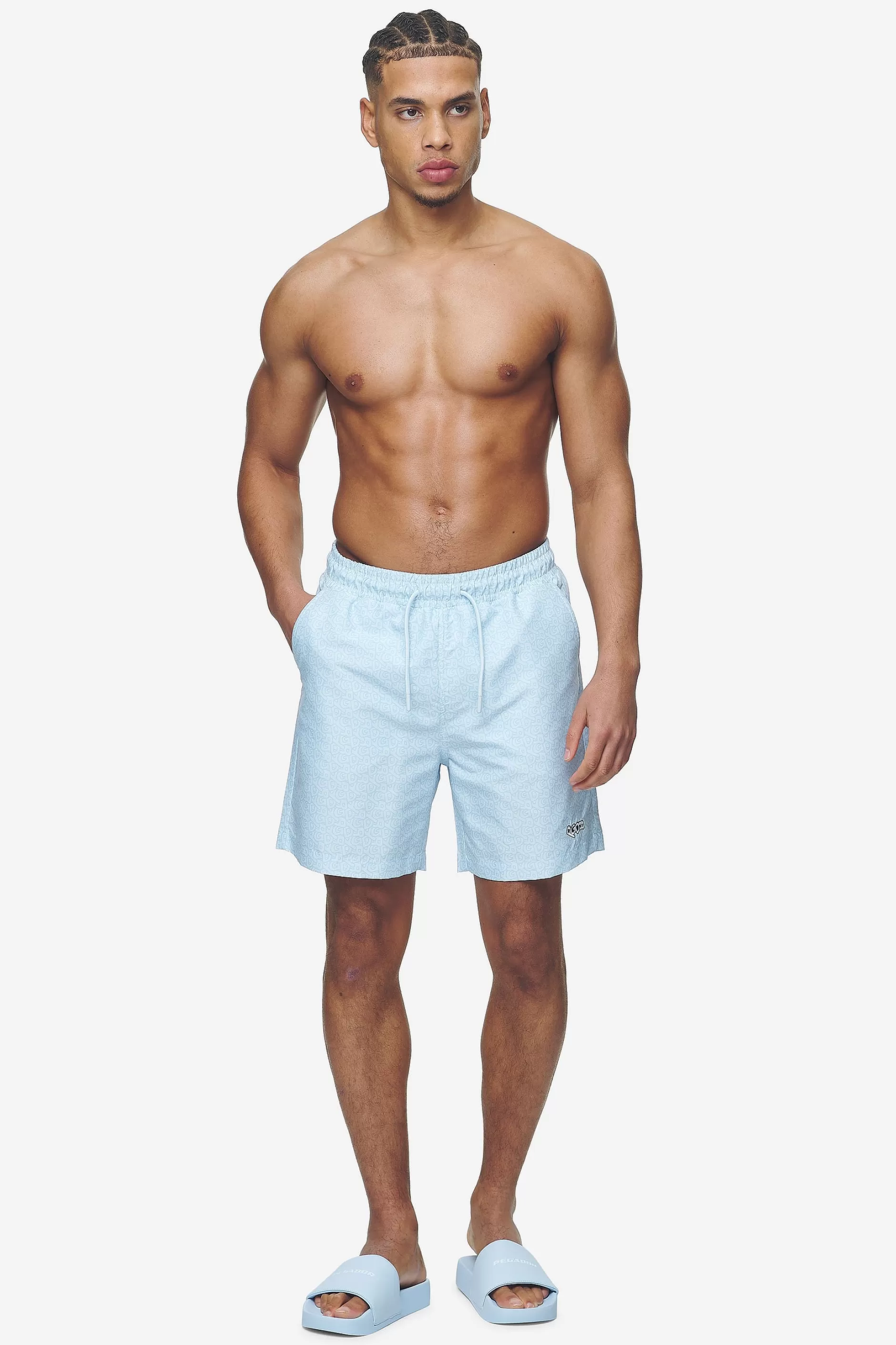 Kempton Monogram Swim Shorts Baby Blue-Pegador Discount