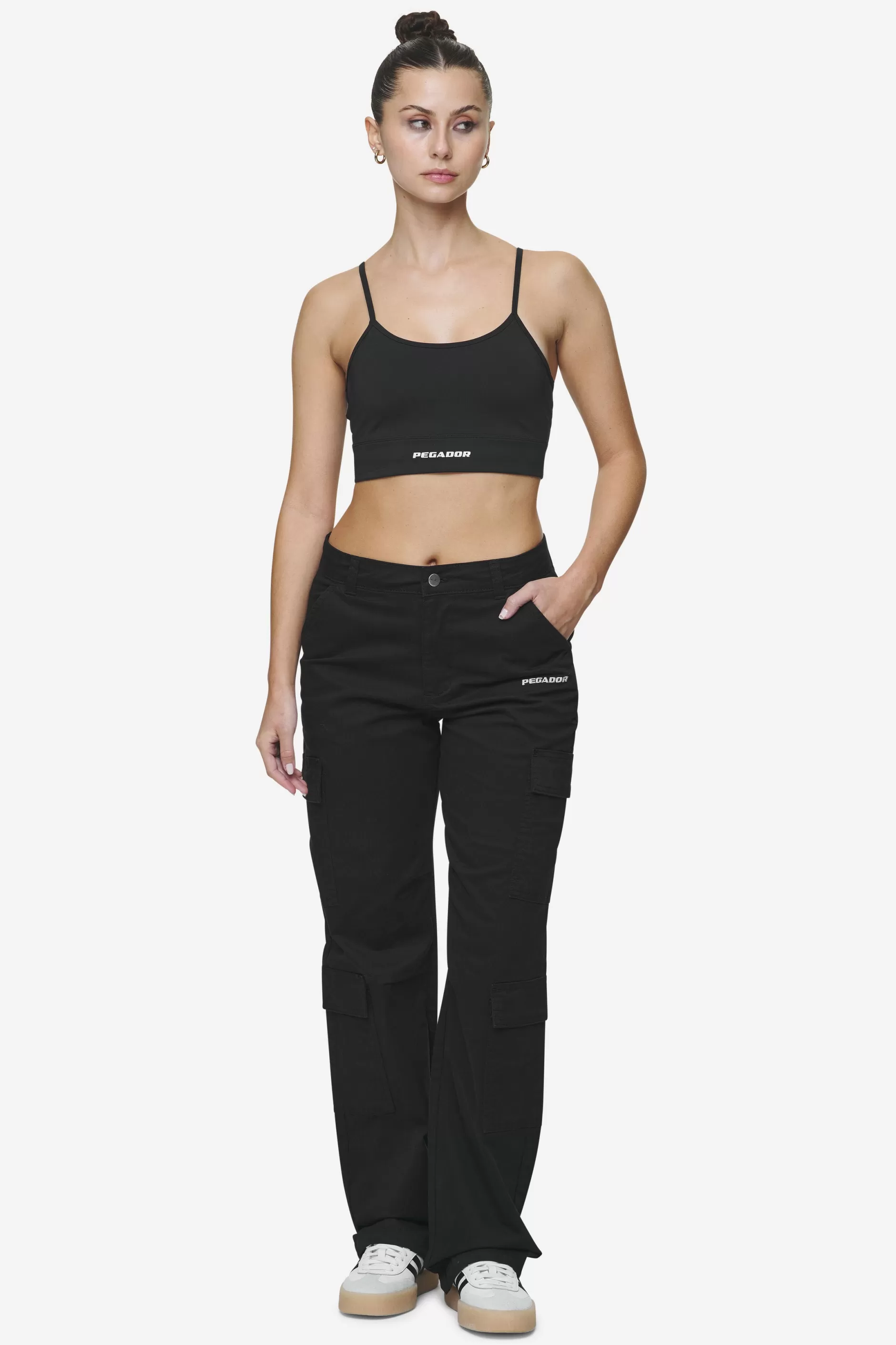 Lia Wide Cargo Pants Black-Pegador Cheap