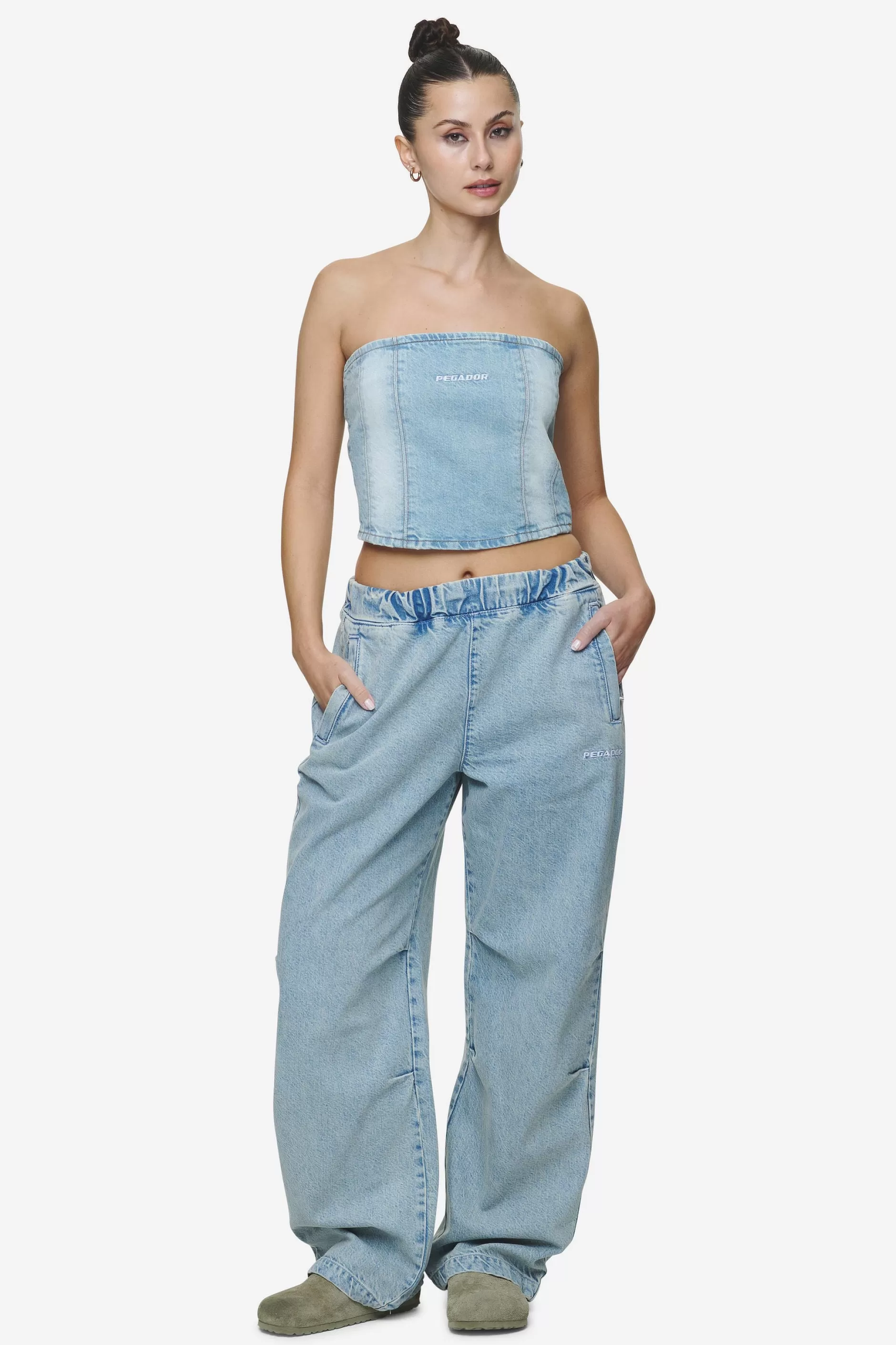 Miranda Denim Tube Top Washed Pale Blue Bleached Blue-Pegador Online