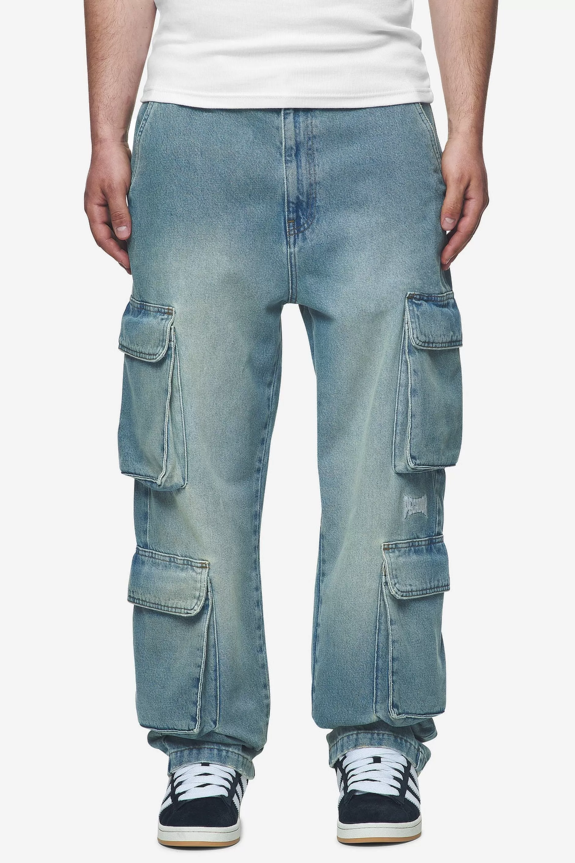 Romain Wide Denim Cargo Pants Washed Vintage Blue-Pegador Fashion