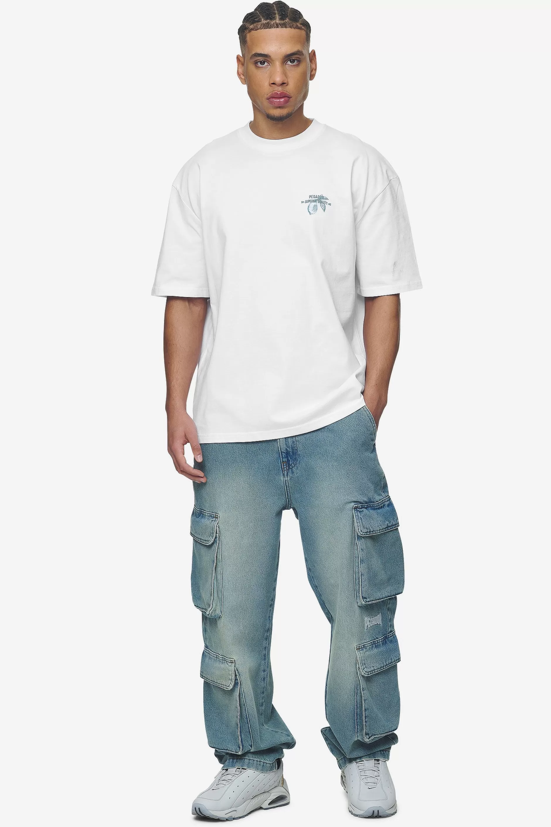 Romain Wide Denim Cargo Pants Washed Vintage Blue-Pegador Fashion