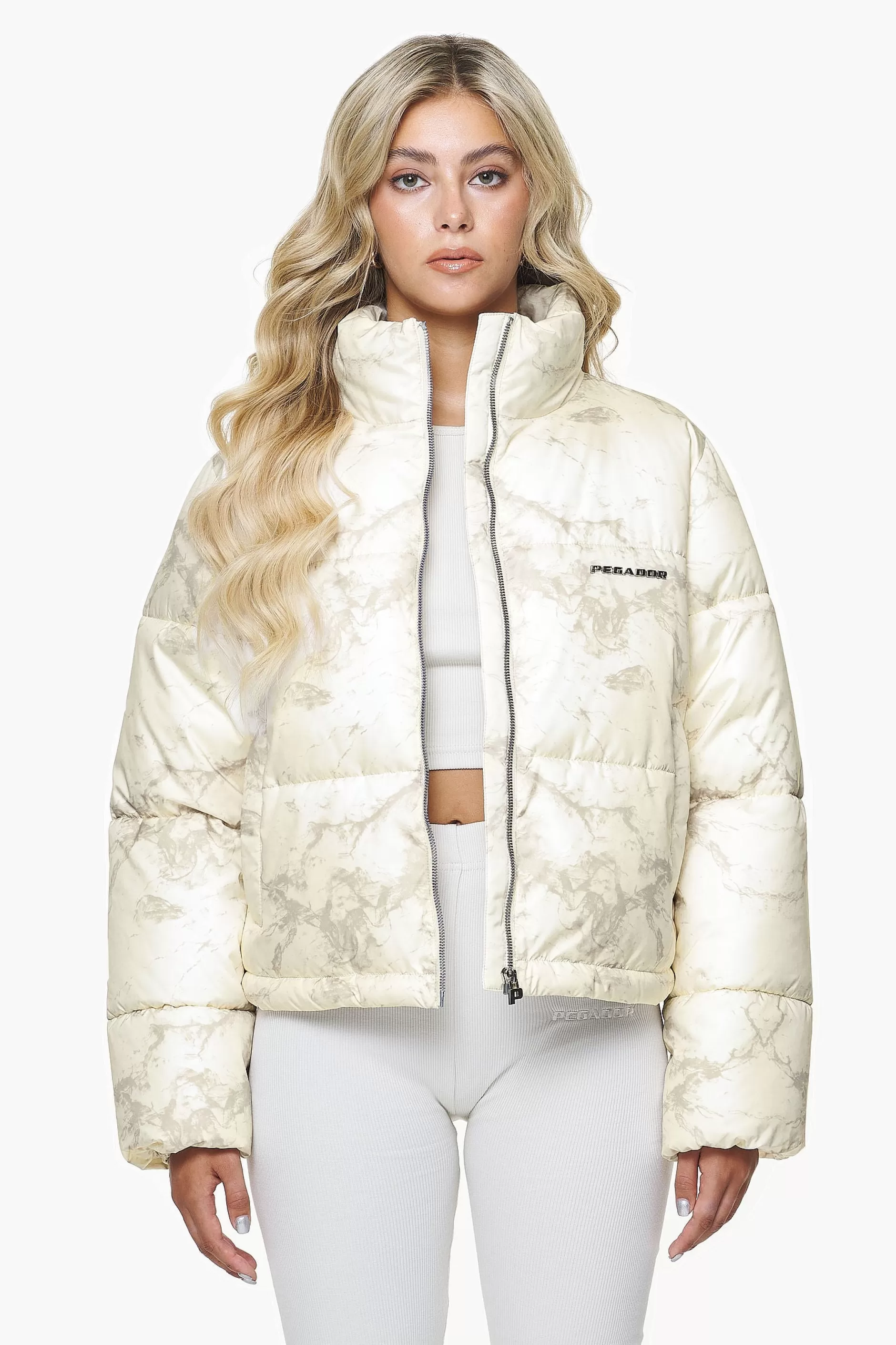 Royal Marble Puffer Jacket Bone White Fossil Taupe-Pegador Best Sale