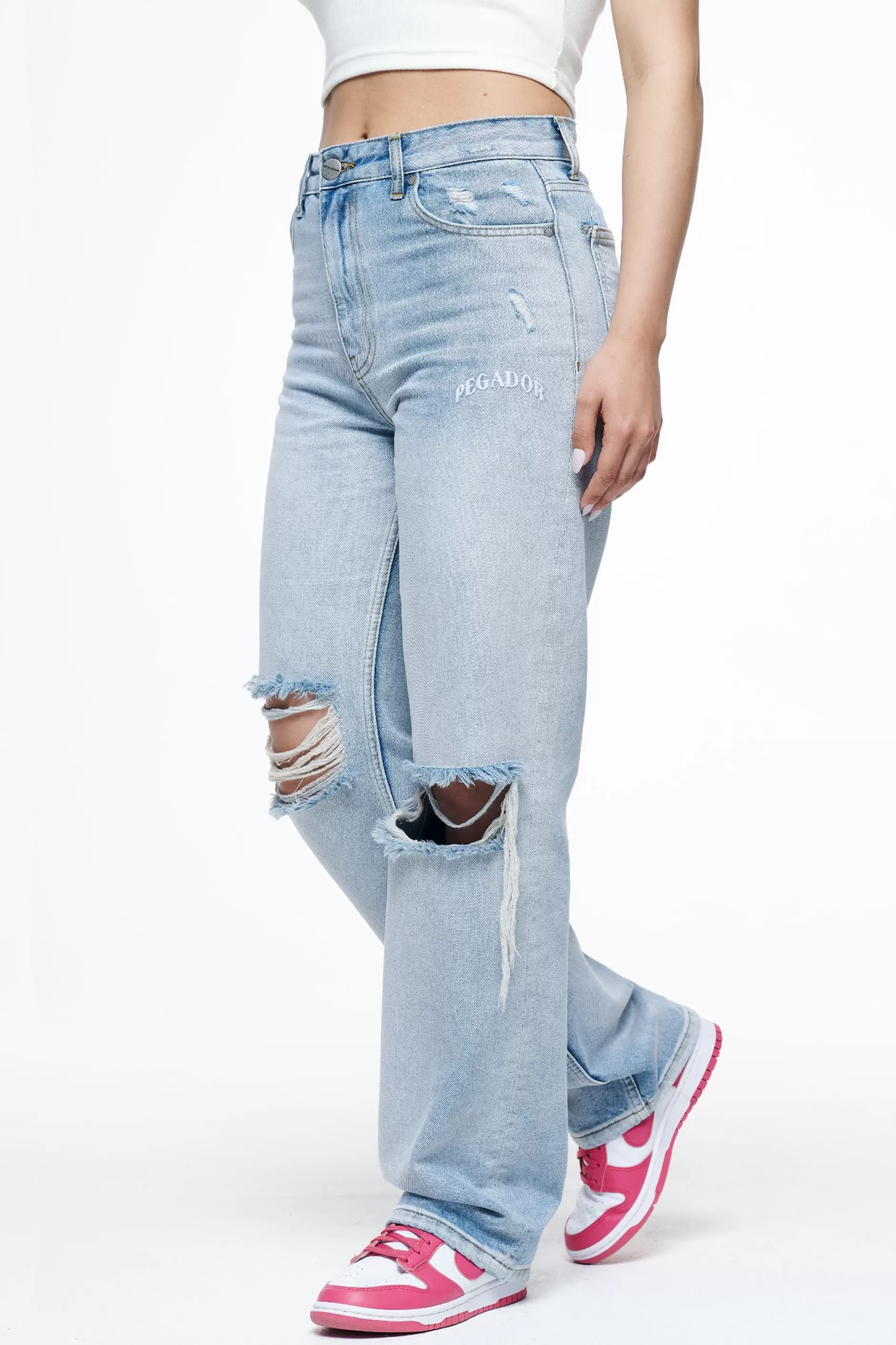 Soliera Distressed Wide Jeans Light Blue-Pegador Sale