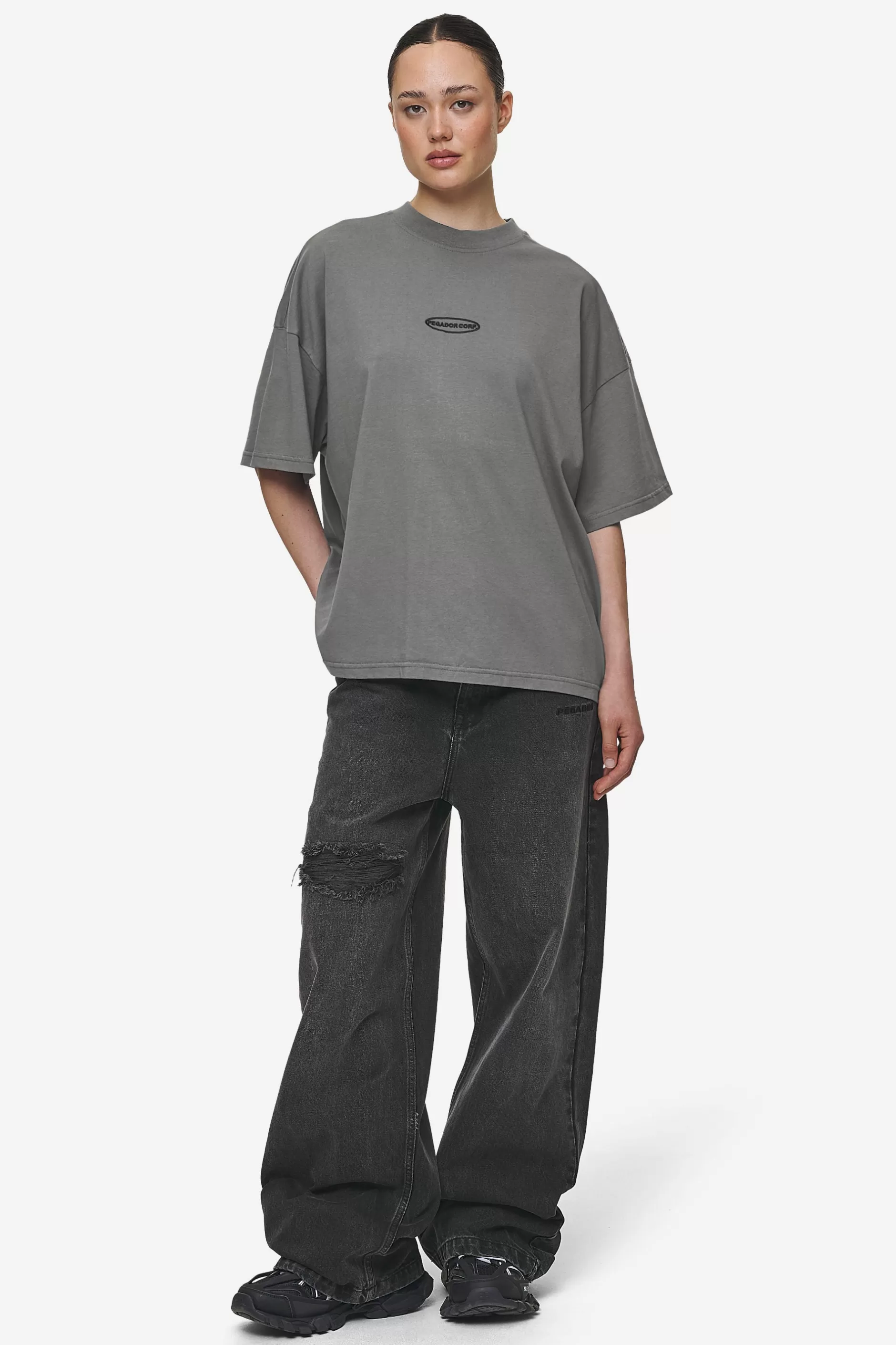 Sora Heavy Oversized Tee Washed Deep Grey-Pegador Clearance