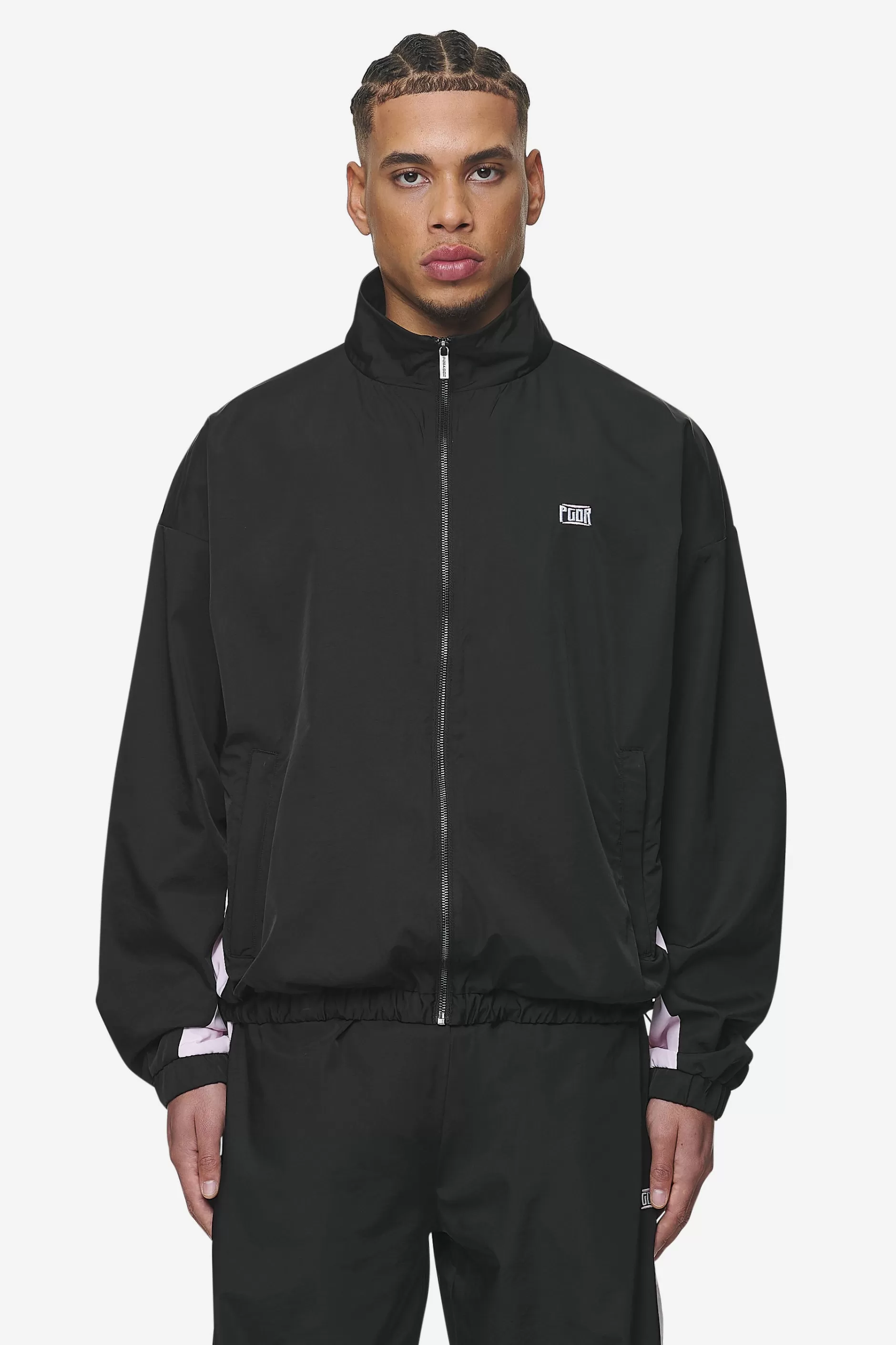 Stow Boxy Track Jacket Black Bubblegum-Pegador Hot