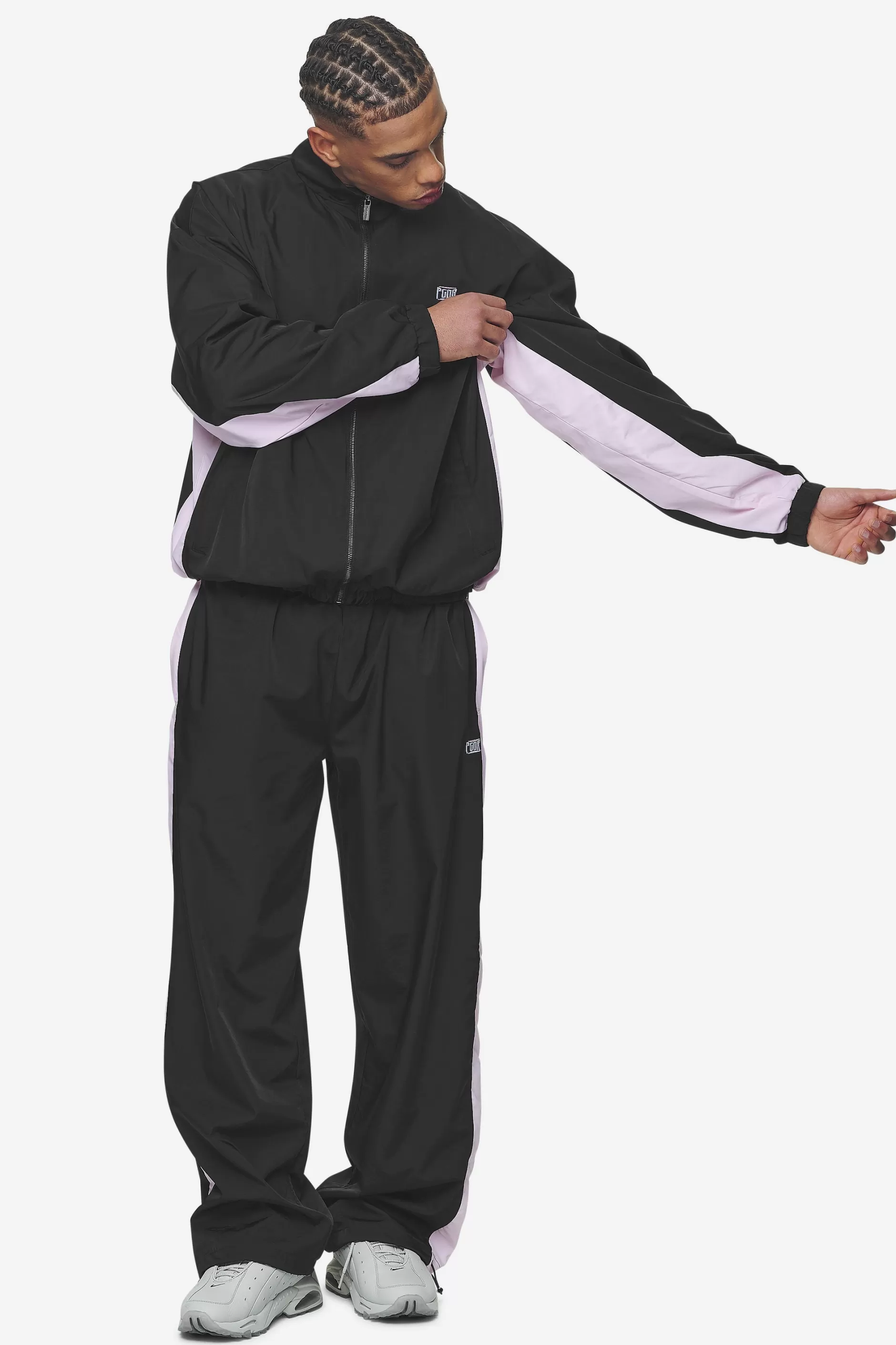 Stow Boxy Track Jacket Black Bubblegum-Pegador Hot