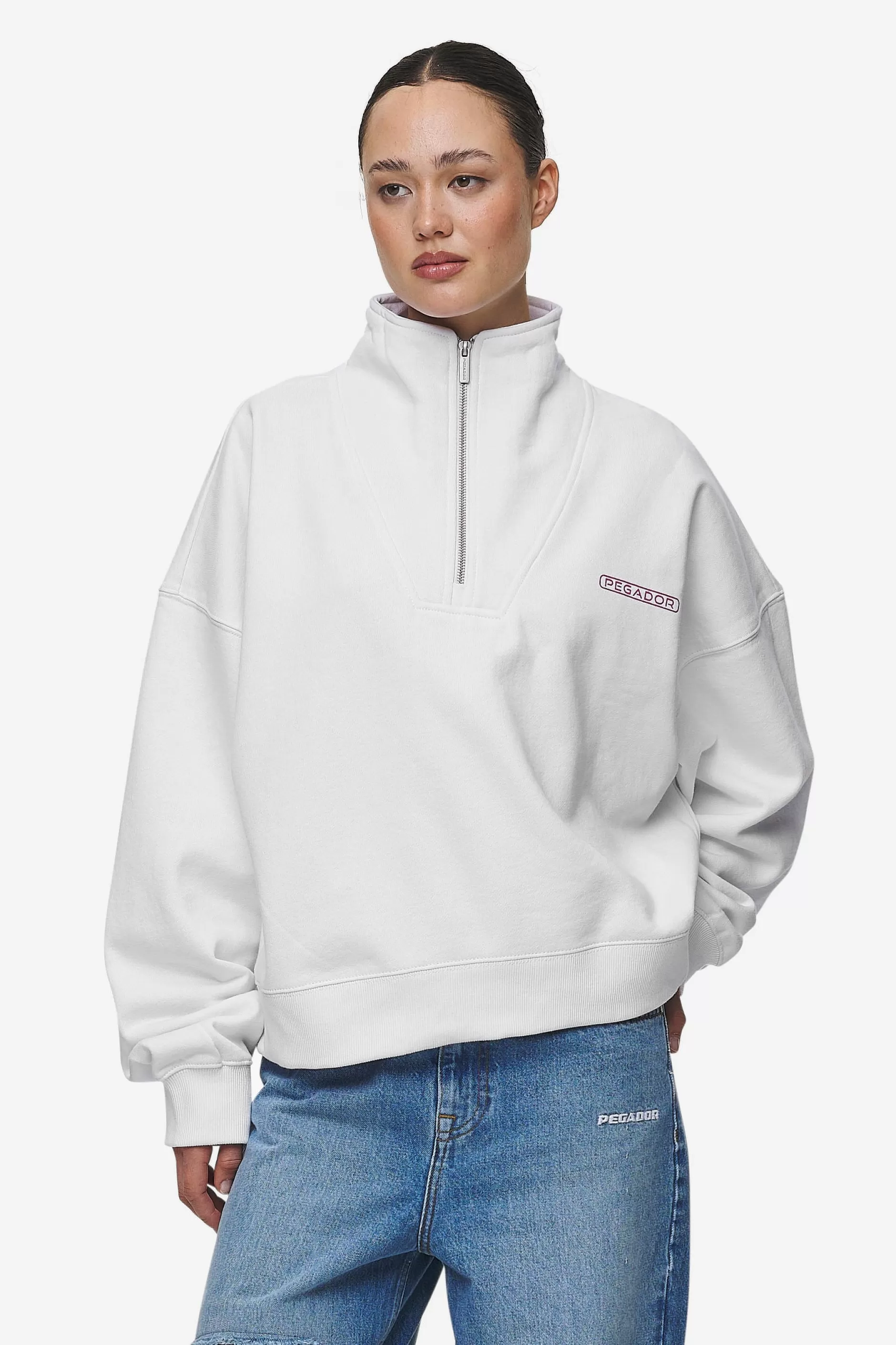 Thea Oversized Halfzip Sweater White-Pegador Clearance