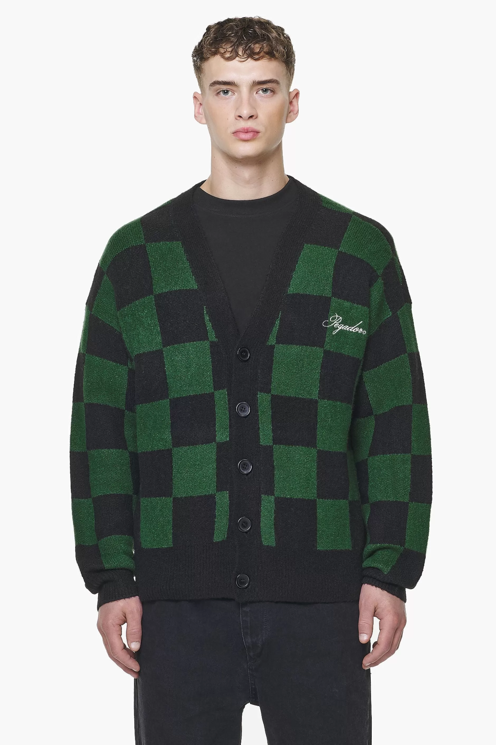 Todd Checkered Knit Cardigan Onyx Black British Green-Pegador Flash Sale