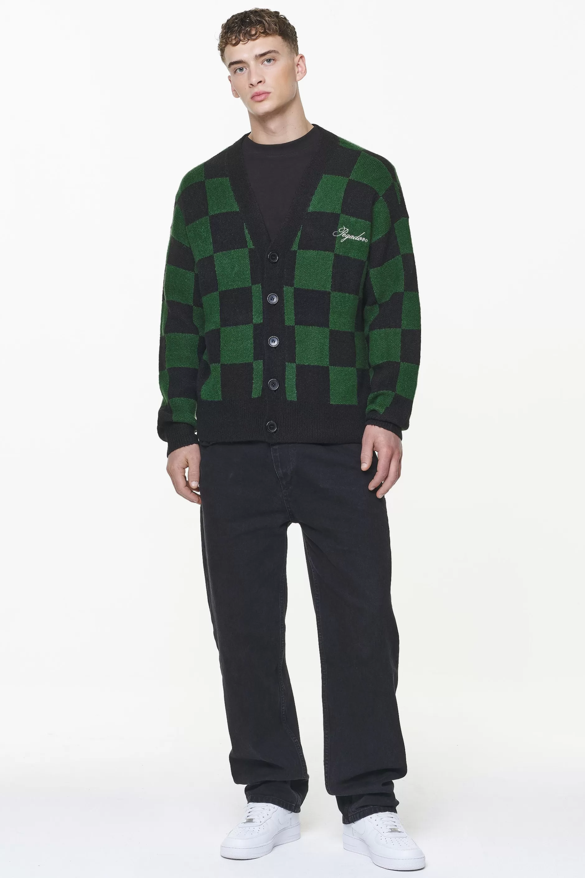 Todd Checkered Knit Cardigan Onyx Black British Green-Pegador Flash Sale