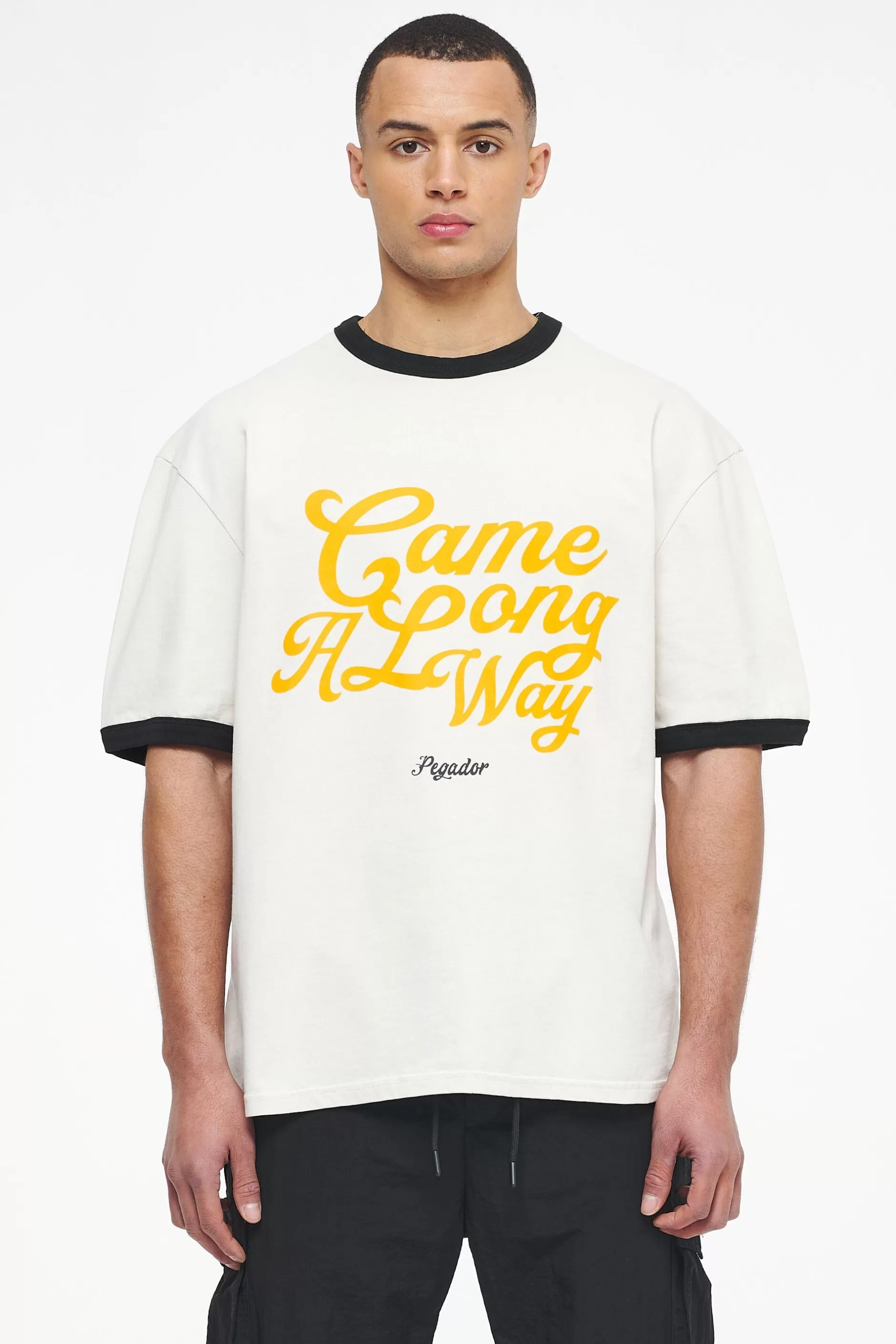 Trounce Oversized Ringer Tee Vintage Washed Angels Cream Black Ink-Pegador Online