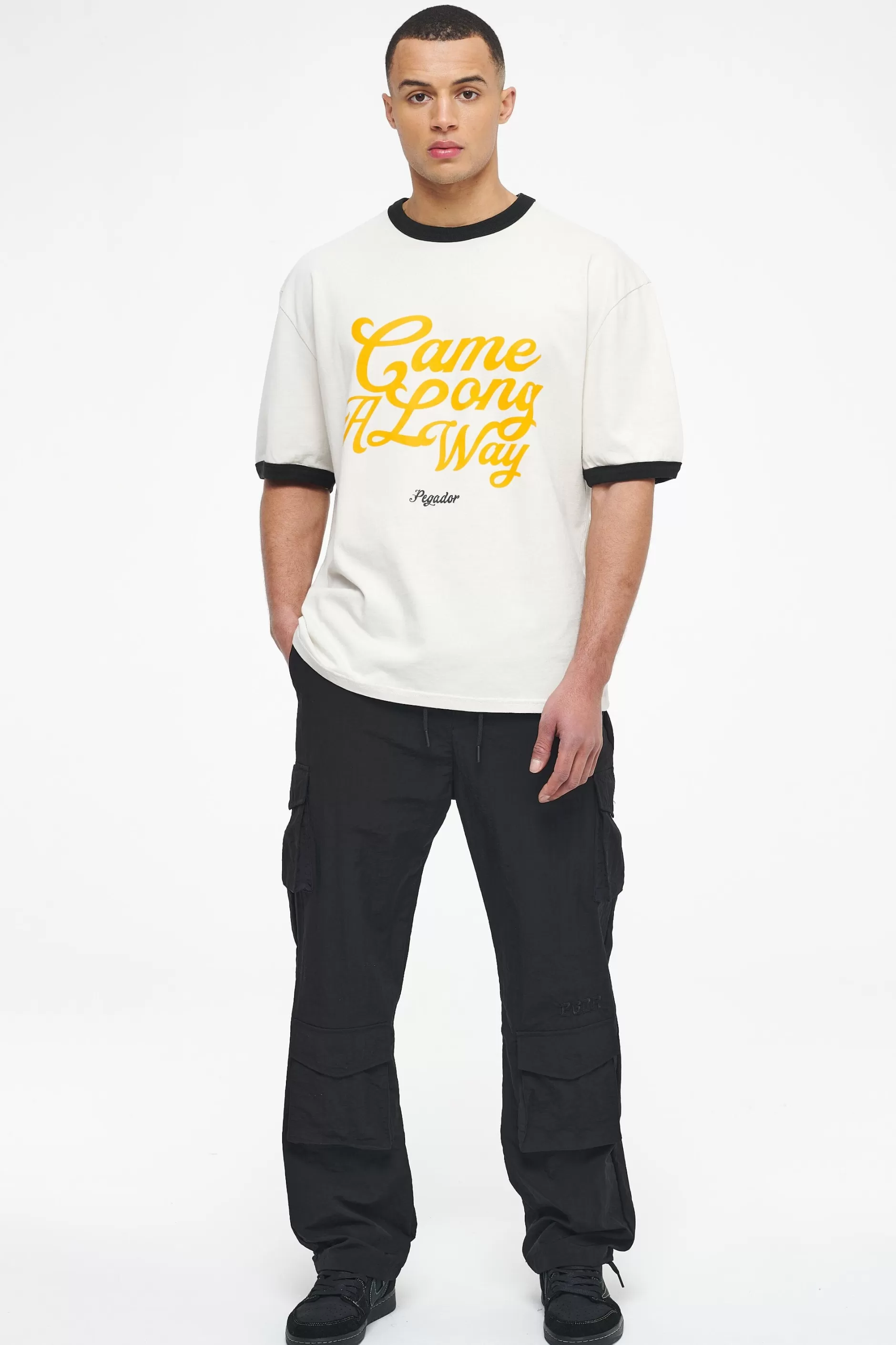 Trounce Oversized Ringer Tee Vintage Washed Angels Cream Black Ink-Pegador Online