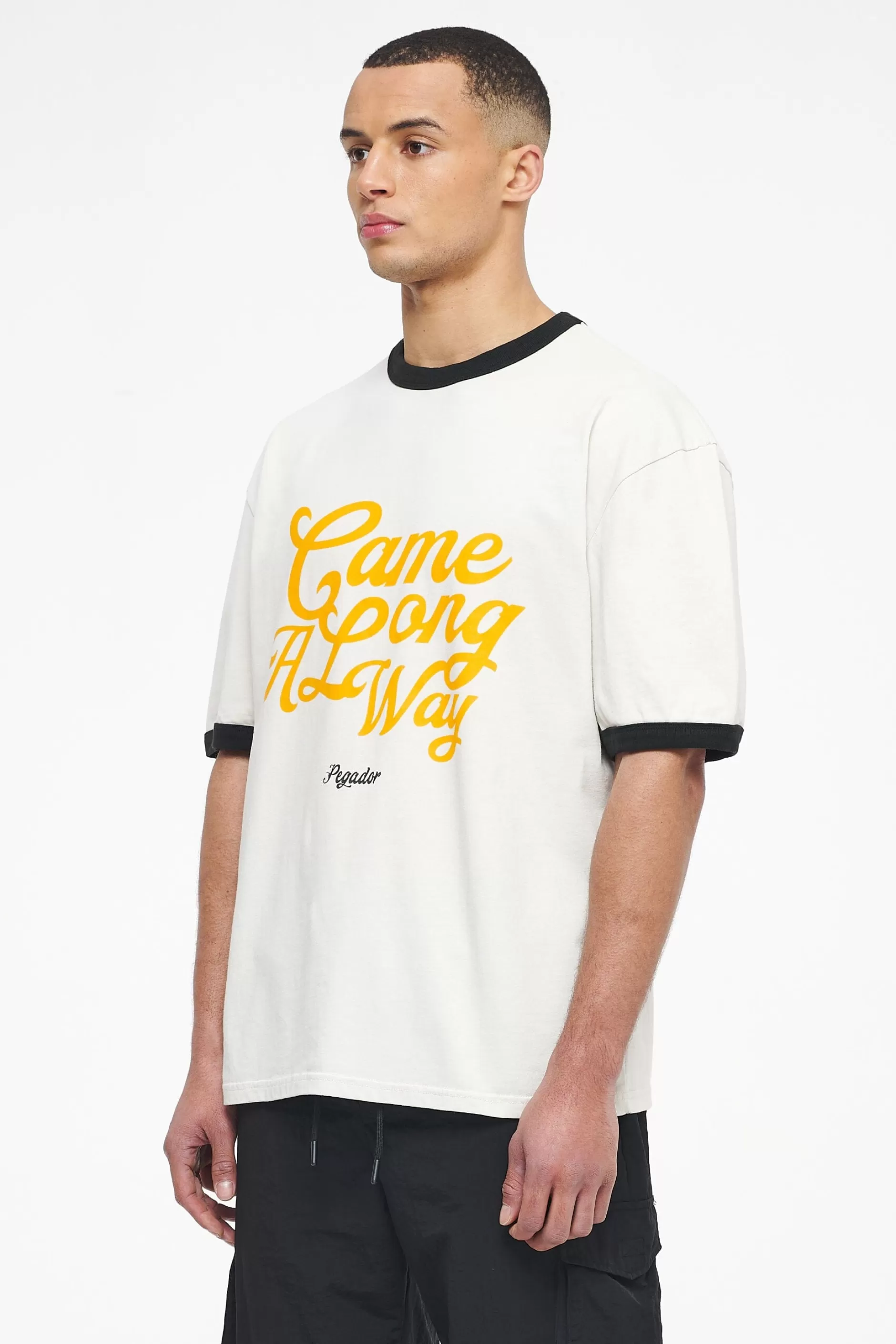 Trounce Oversized Ringer Tee Vintage Washed Angels Cream Black Ink-Pegador Online